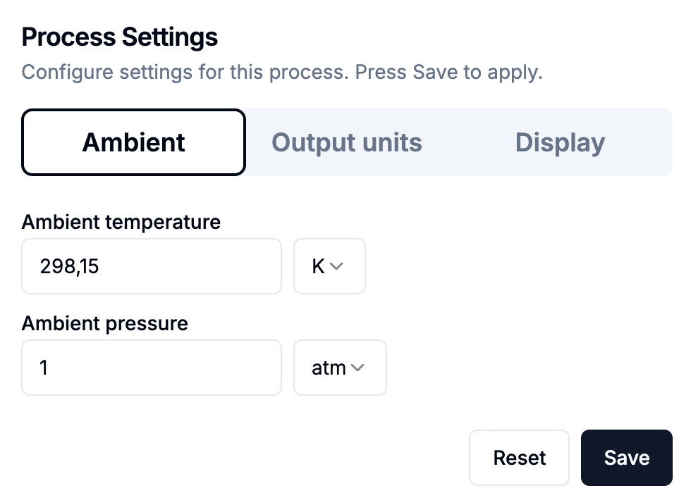 process settings